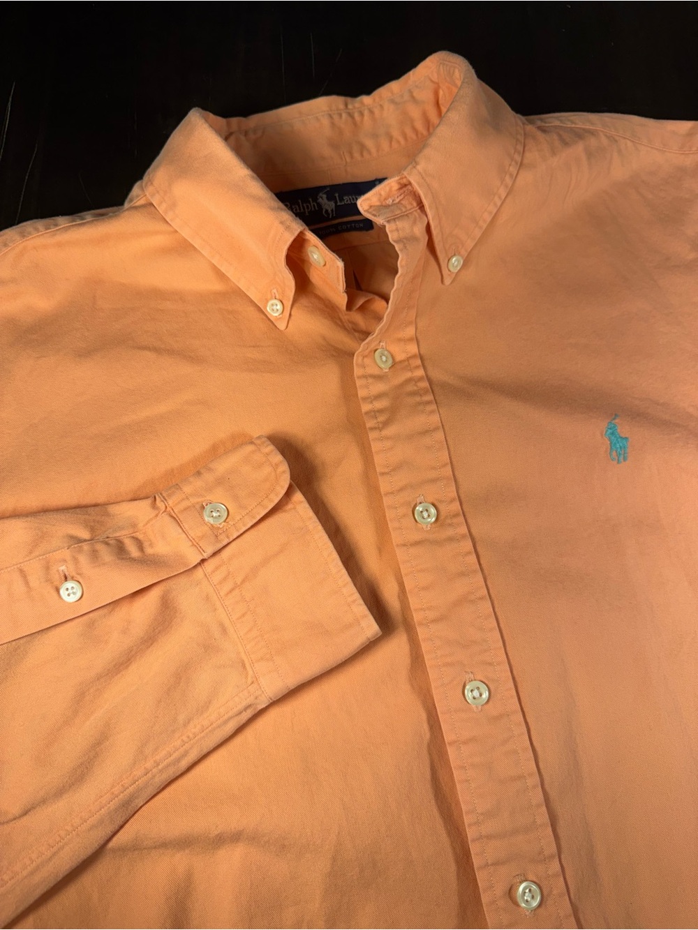 Polo Ralph Lauren Button Down Oxford Shirt Orange Peach Teal Pony Mens XL
